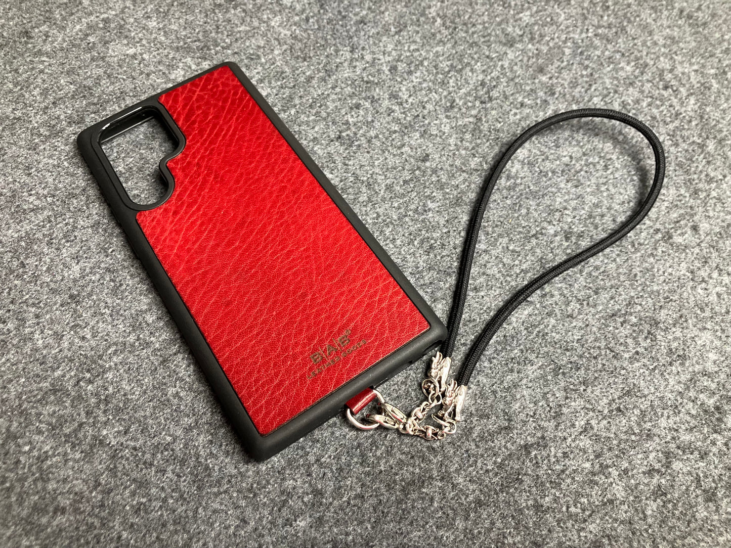 Full-Grain vegetable-tanned Genuine Leather Case/Holder for iPhone/Samsung/microfiber & 2 Dragon Terminals, 2 Links, and 6 Rings, all made of 925 Sterling Silver & Black Elastic Rope Strap/Choker/Bracelet.- KP08