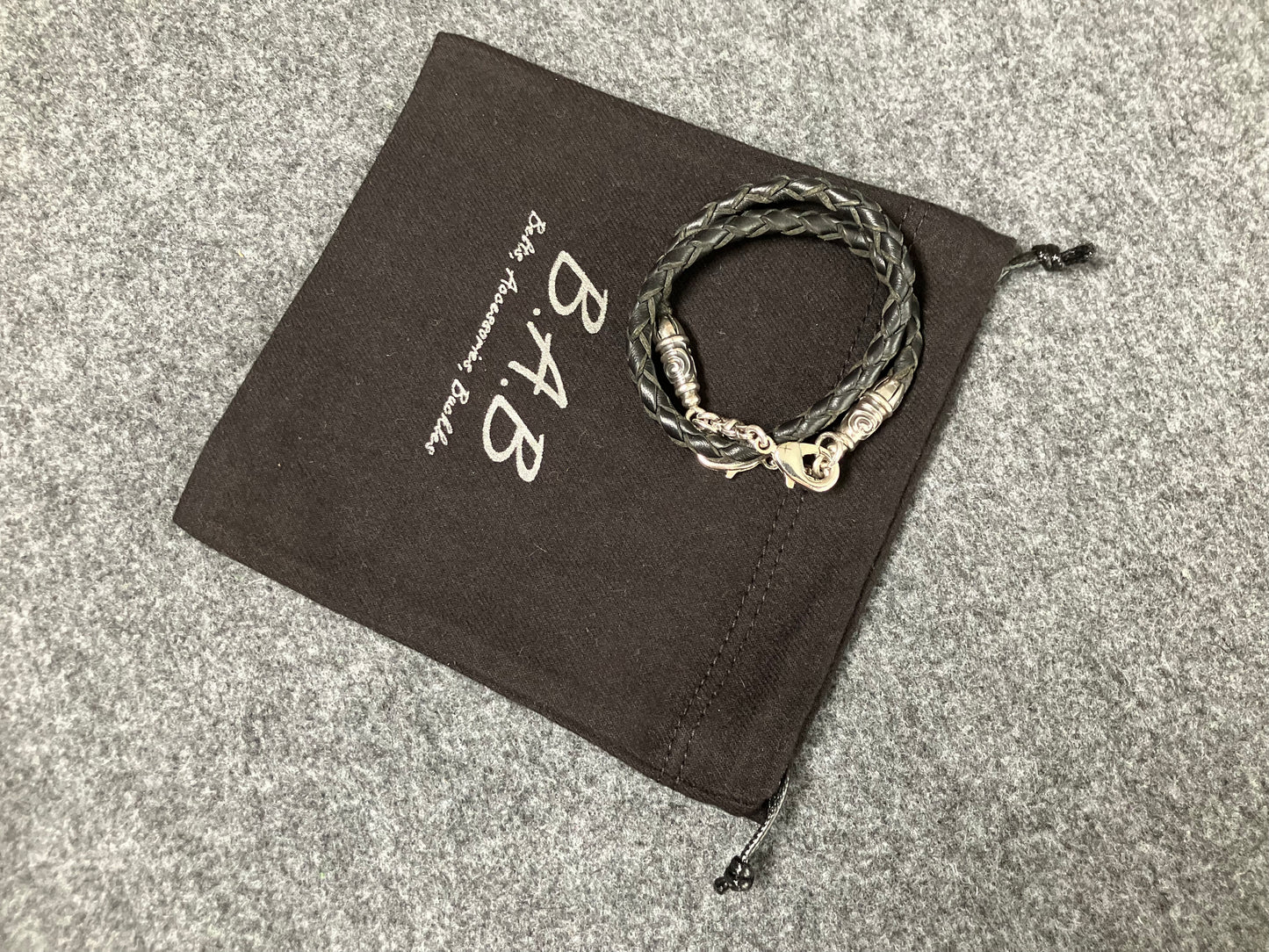 Laser-cut and engraved Full-Grain vegetable-tanned Genuine Leather iPhone Case/Holder/microfiber. 2 Spiral Terminals, 2 Links, and 6 Rings, all made of 925 Sterling Silver & Hand-braided 4-strand Leather Strap/Choker/Bracelet, Brown or Black.- KP22i