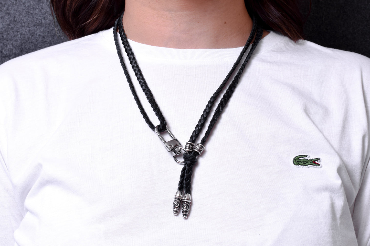 2 Terminales en Espiral y 2 Pasadores en Espiral, todos de Plata Esterlina 925 maciza & Crossbody/Collar/Pulsera de Cuero Genuino con tres cabos dobles trenzados a mano, Marrón o Negro.- CP43
