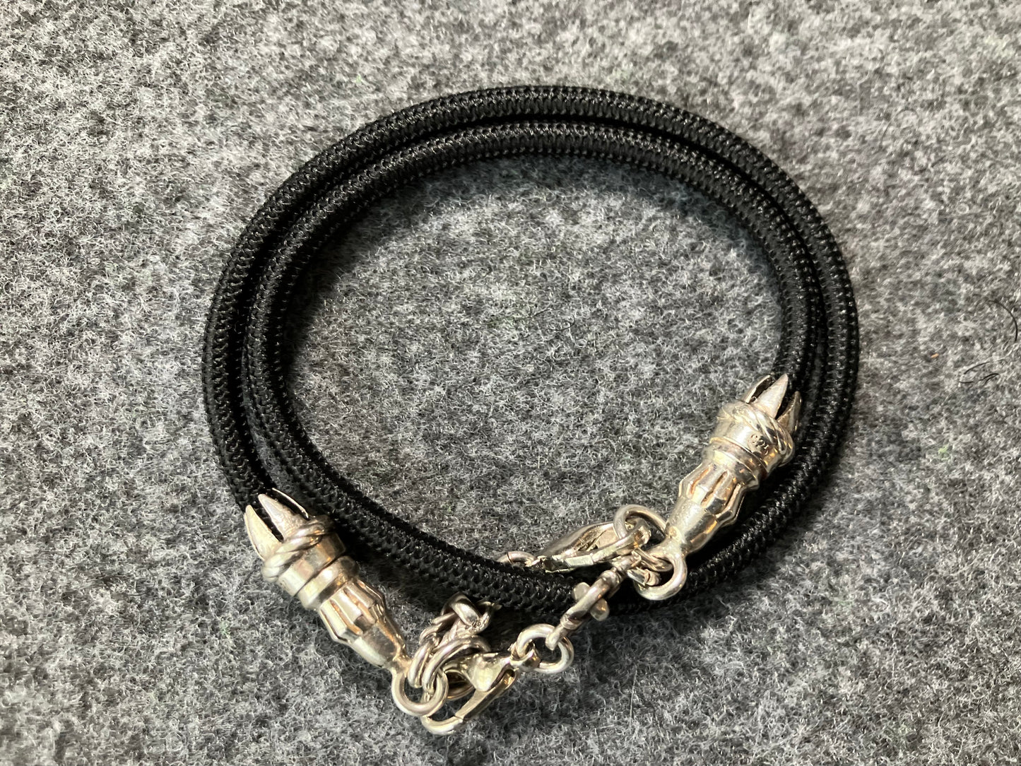 2 Rope Ends, 2 Links, and 6 Rings, all made of solid 925 Sterling Silver & Black Elastic Rope Strap/Choker/Bracelet.- PP40