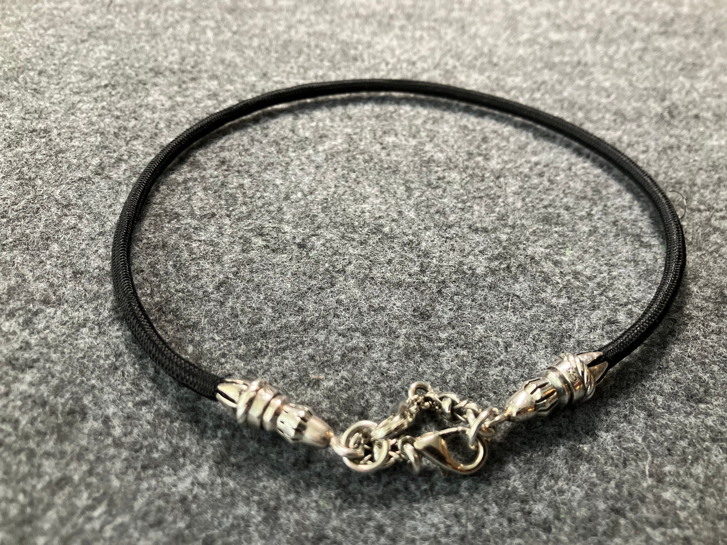 2 Rope Ends, 2 Links, and 6 Rings, all made of solid 925 Sterling Silver & Black Elastic Rope Strap/Choker/Bracelet.- PP40