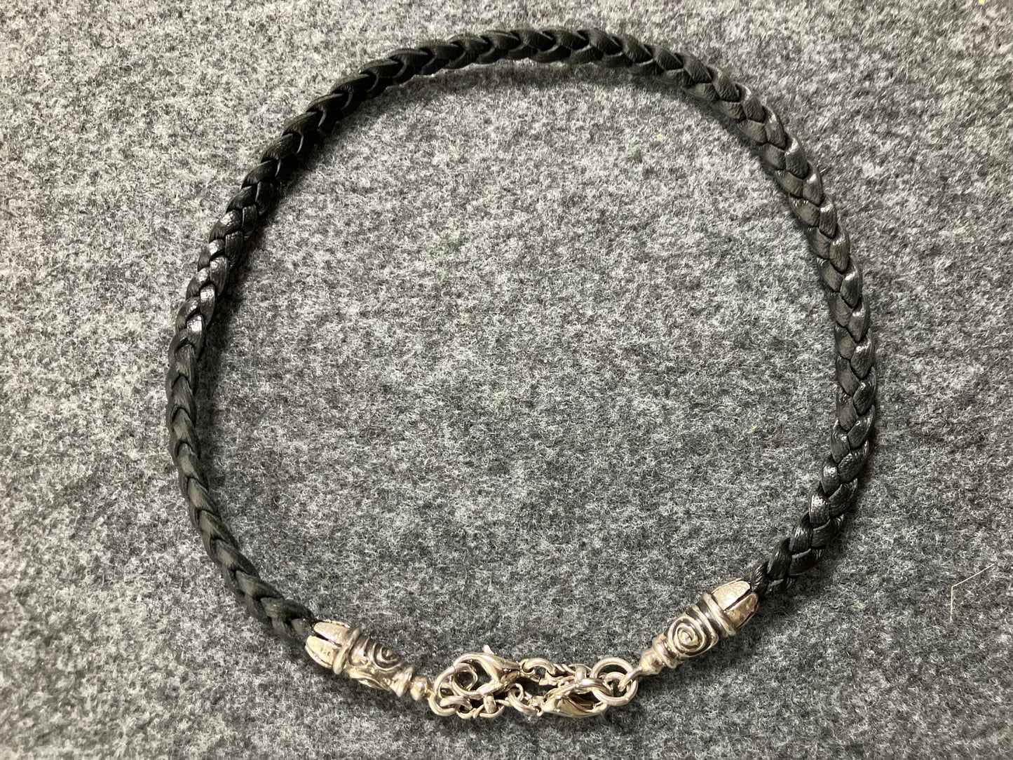 2 Spiral Terminals, 2 Links, and 6 Rings, all made of solid 925 Sterling Silver & Genuine Leather with three hand-braided double strands, Brown, or Black.- PP17