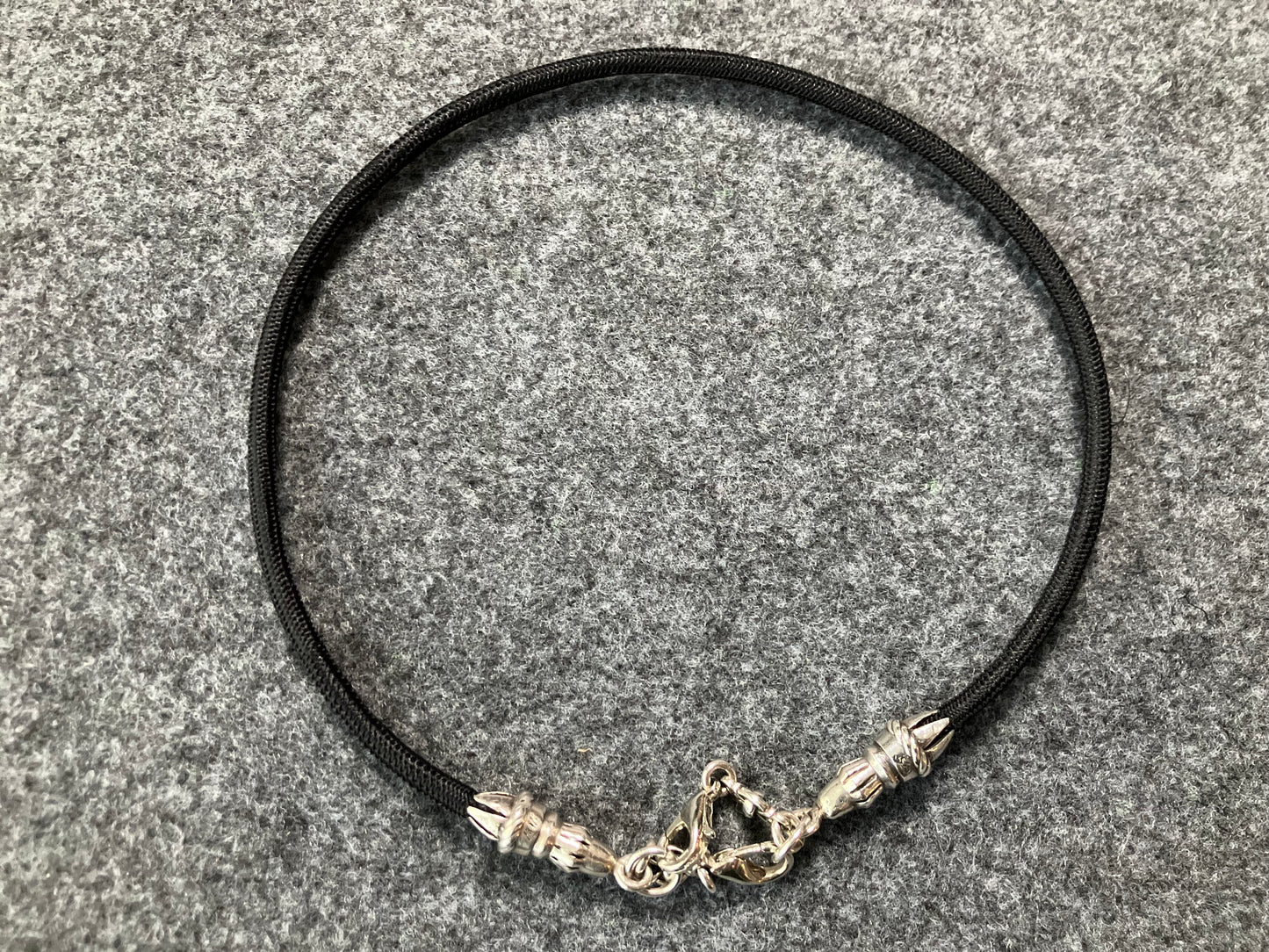 2 Rope Ends, 2 Links, and 6 Rings, all made of solid 925 Sterling Silver & Black Elastic Rope Strap/Choker/Bracelet.- PP40