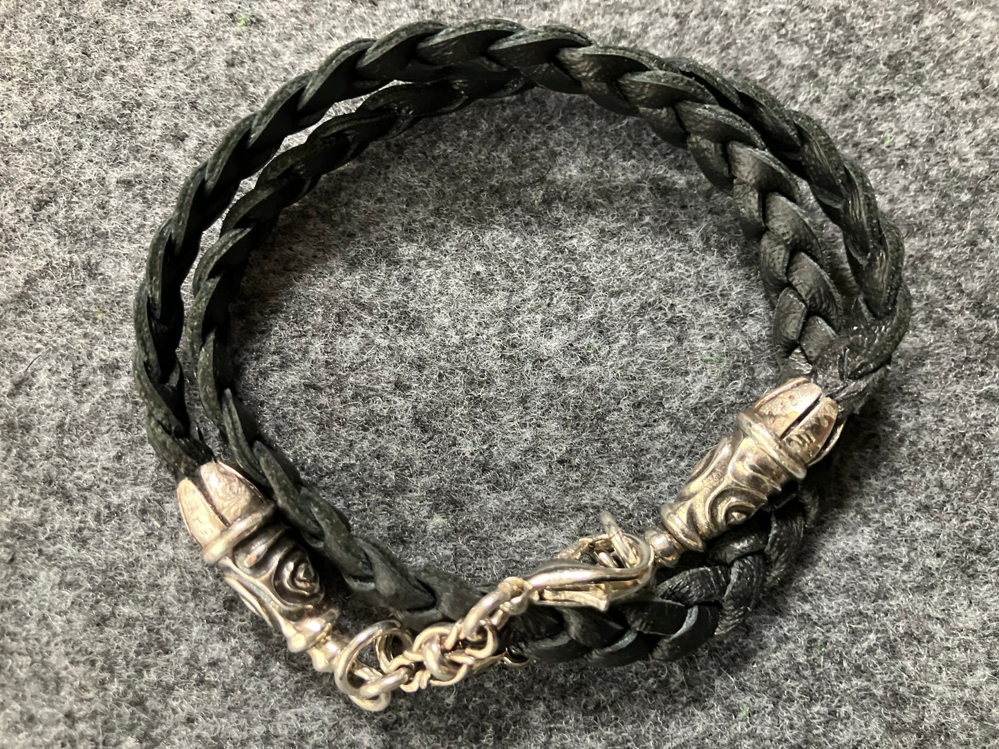 2 Spiral Terminals, 2 Links, and 6 Rings, all made of solid 925 Sterling Silver & Genuine Leather with three hand-braided double strands, Brown, or Black.- PP17