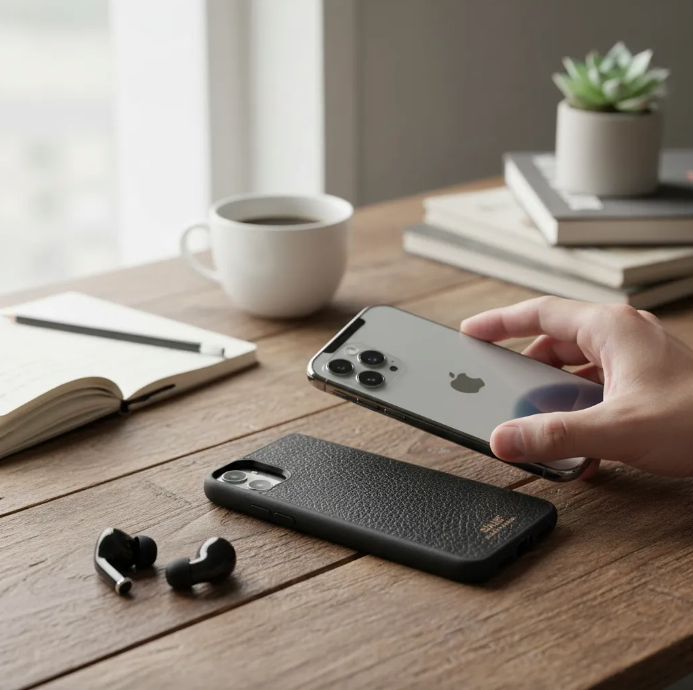 Full-Grain Genuine Leather Case, vegetable-tanned, Laser-Cut and Engraved/Microfiber. - 50