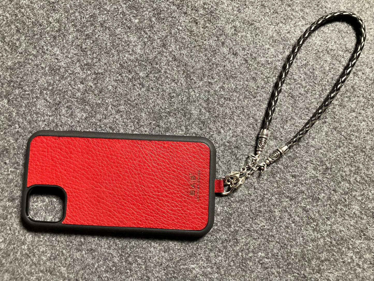 Laser-cut and engraved Full-Grain vegetable-tanned Genuine Leather iPhone Case/Holder/microfiber. 2 Spiral Terminals, 2 Links, and 6 Rings, all made of 925 Sterling Silver & Hand-braided 4-strand Leather Strap/Choker/Bracelet, Brown or Black.- KP22i