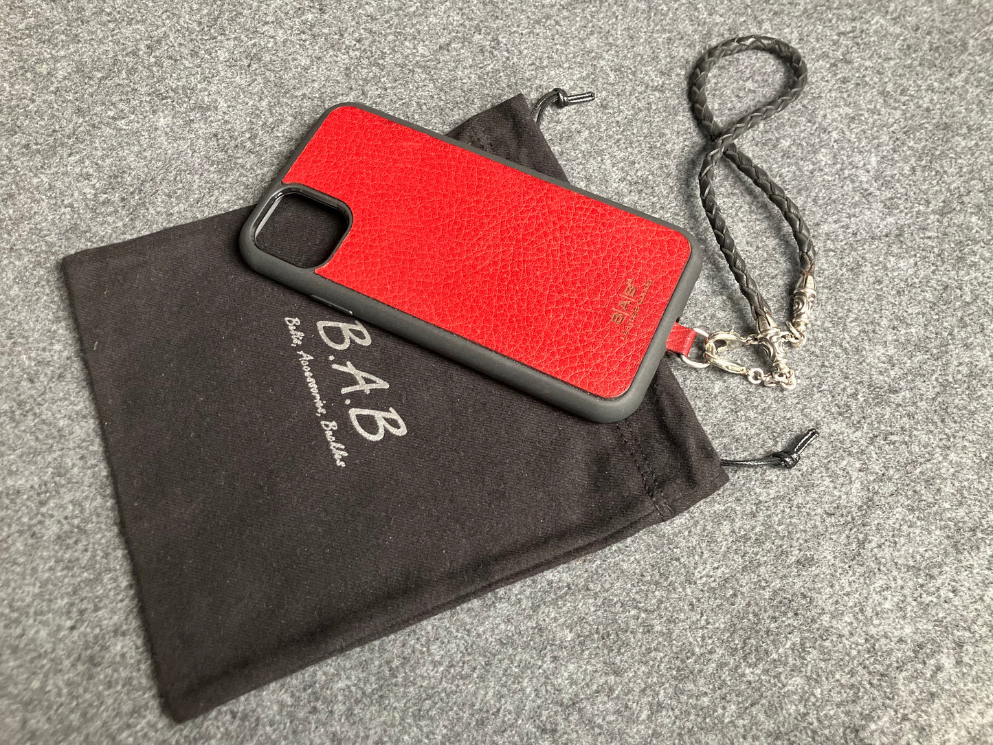 Laser-cut and engraved Full-Grain vegetable-tanned Genuine Leather iPhone Case/Holder/microfiber. 2 Spiral Terminals, 2 Links, and 6 Rings, all made of 925 Sterling Silver & Hand-braided 4-strand Leather Strap/Choker/Bracelet, Brown or Black.- KP22i