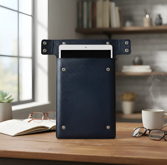 Θήκη για iPad: Air 10,5"/iPad Air 5η/4η/3η (γενιά)/iPad Air 11"(M2/iPad 9η/8η/7η (γενιά)/iPad Pro 11"4η/3η/2η/1η (γενιά)/iPad Pro 11"(M4). Ολόσωμο Γνήσιο Δέρμα Oλικής άλεσης/Tσόχα & 8 Snaps.- 935