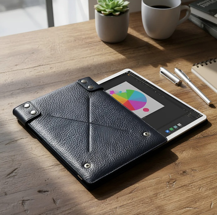 Θήκη για iPad: Air 10,5"/iPad Air 5η/4η/3η (γενιά)/iPad Air 11"(M2/iPad 9η/8η/7η (γενιά)/iPad Pro 11"4η/3η/2η/1η (γενιά)/iPad Pro 11"(M4). Ολόσωμο Γνήσιο Δέρμα Oλικής άλεσης/Tσόχα & 8 Snaps.- 935