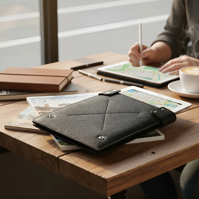 Θήκη για iPad: Air 10,5"/iPad Air 5η/4η/3η (γενιά)/iPad Air 11"(M2/iPad 9η/8η/7η (γενιά)/iPad Pro 11"4η/3η/2η/1η (γενιά)/iPad Pro 11"(M4). Ολόσωμο Γνήσιο Δέρμα Oλικής άλεσης/Tσόχα & 8 Snaps.- 935
