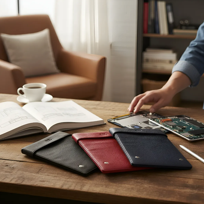 Θήκη για iPad: Air 10,5"/iPad Air 5η/4η/3η (γενιά)/iPad Air 11"(M2/iPad 9η/8η/7η (γενιά)/iPad Pro 11"4η/3η/2η/1η (γενιά)/iPad Pro 11"(M4). Ολόσωμο Γνήσιο Δέρμα Oλικής άλεσης/Tσόχα & 8 Snaps.- 935