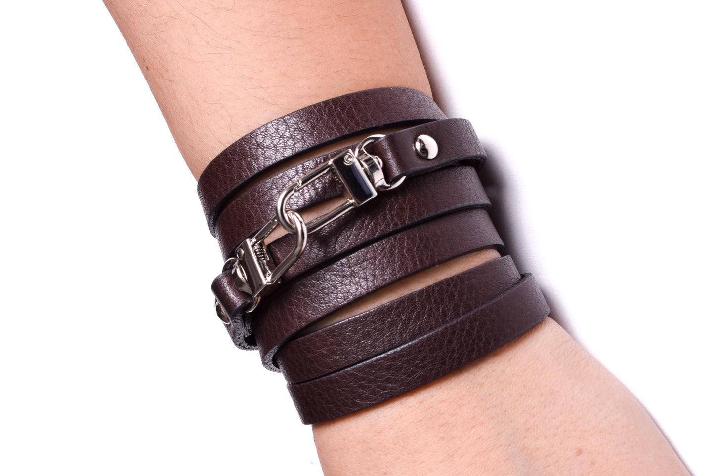 Double Crossbody/Necklace/Bracelet Full-Grain vegetable-tanned Genuine Leather & 2 Silver-Tone Carabiners and 2 Silver-Tone Domed Rivets.- CP26