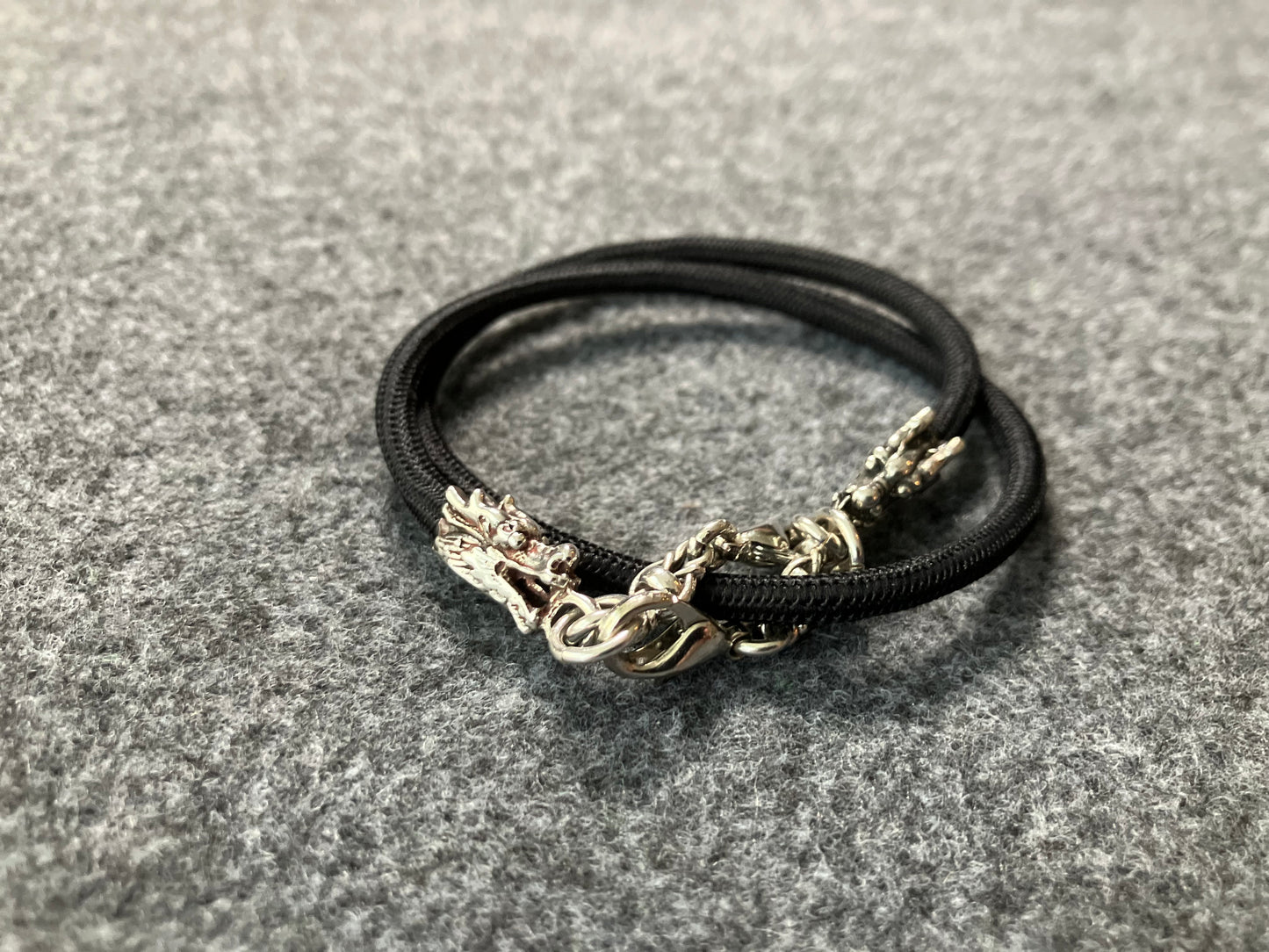 2 Dragon Terminals, 2 Links, and 6 Rings, all made of solid 925 Sterling Silver & Black Elastic Rope Strap/Choker/Bracelet.- PP08