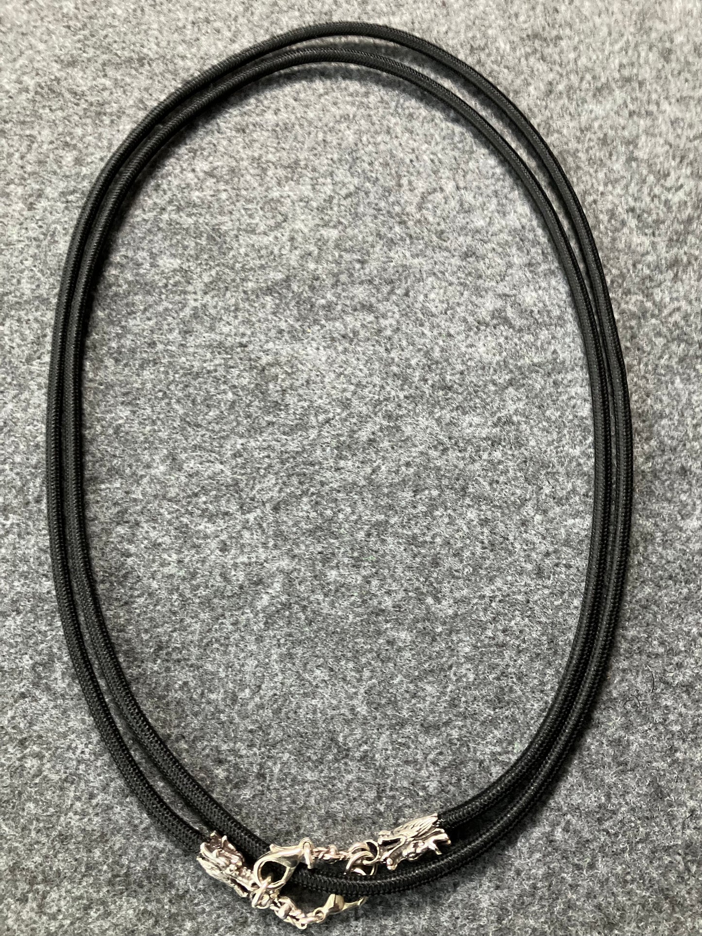 2 Dragon Terminals, 2 Links, and 6 Jump rings, all made of Solid 925 Sterling Silver & Black Elastic Rope Crossbody/Necklace/Choker/Bracelet.- CP09