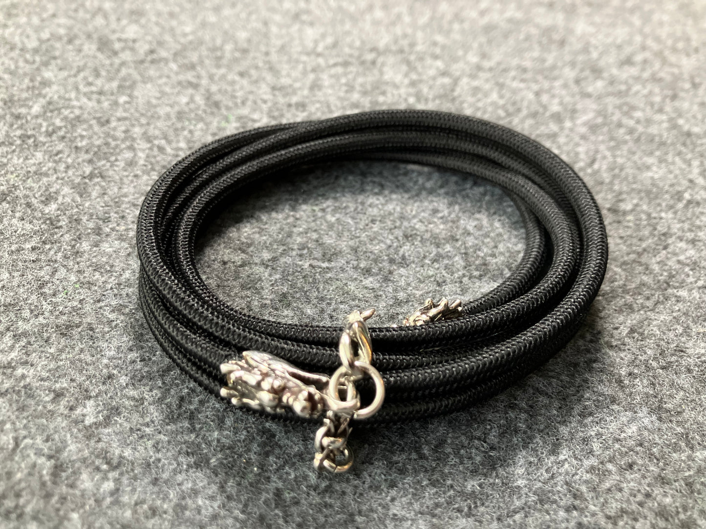 2 Dragon Terminals, 2 Links, and 6 Jump rings, all made of Solid 925 Sterling Silver & Black Elastic Rope Crossbody/Necklace/Choker/Bracelet.- CP09