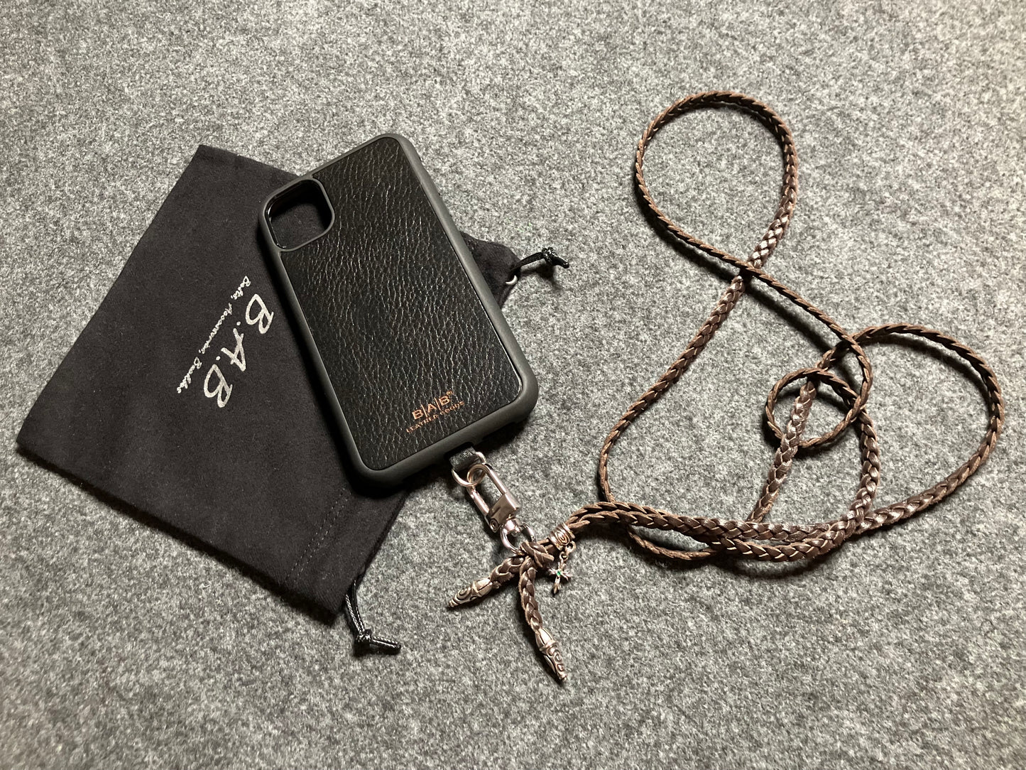 Full-Grain Leather iPhone Case/Holder/Microfiber. 2 Spiral Terminals, 1 Spiral Pin with Ring, and 1 Crucifix Pendant with 2 Hand-cut Emeralds, all made of 925 Sterling Silver & 3-Strand Leather Crossbody/Necklace/Bracelet, Brown or Black.- KC31i