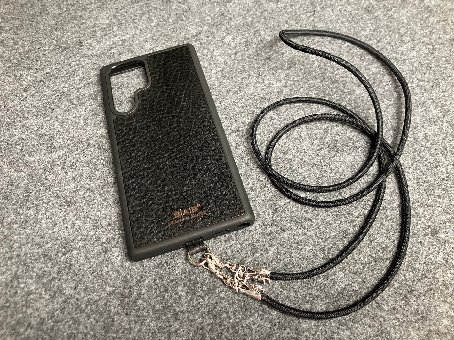 Full-Grain vegetable-tanned Genuine Leather Case/Holder for iPhone/Samsung/microfiber. 2 Dragon Terminals, 2 Links, and 6 Rings, all made of 925 Sterling Silver & Black Elastic Rope Crossbody/Necklace/Choker/Bracelet.- KC09