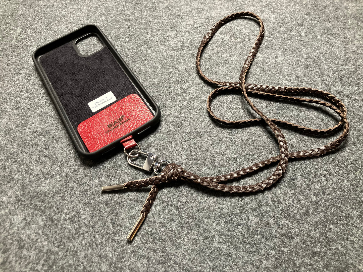 Genuine Leather Crossbody/Necklace/Bracelet, with three double hand-braided Strands, Brown or Black. 1 swivel Carabiner and 2 End caps, all Silver.- C38