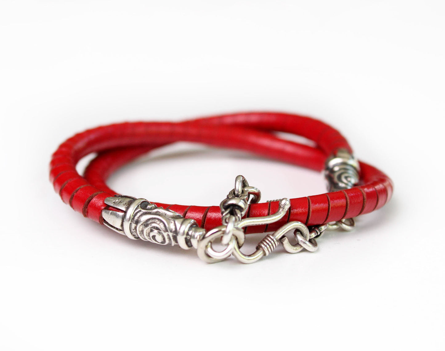 2 Spiral Terminals, 2 Links, 2 S-clasps, and 6 Jump Rings, all made of solid 925 Sterling Silver & Hand-braided Genuine Leather Spiral Strap/Choker/Bracelet.- PP01