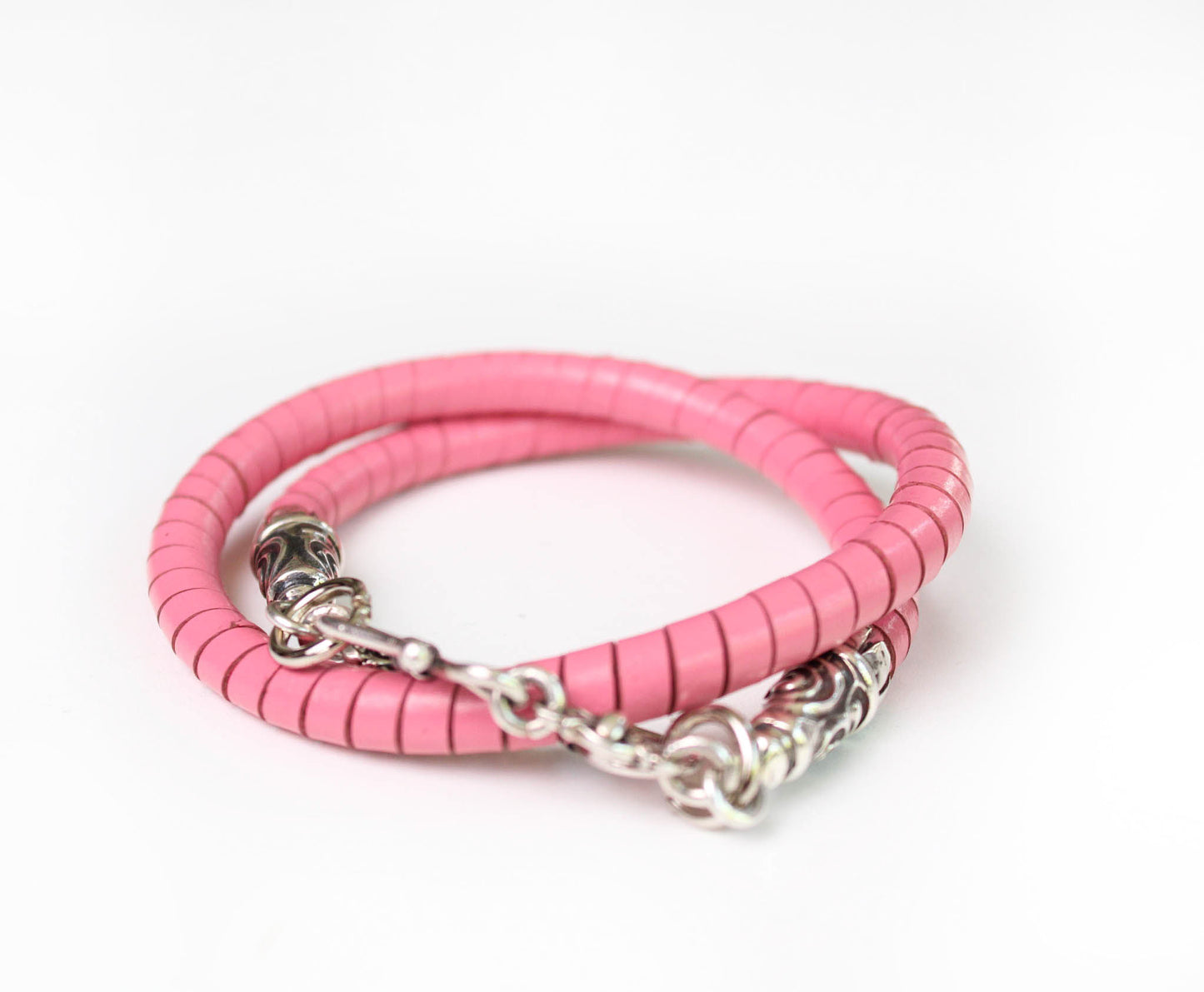 2 Spiral Terminals, 2 Links, 2 S-clasps, and 6 Jump Rings, all made of solid 925 Sterling Silver & Hand-braided Genuine Leather Spiral Strap/Choker/Bracelet.- PP01