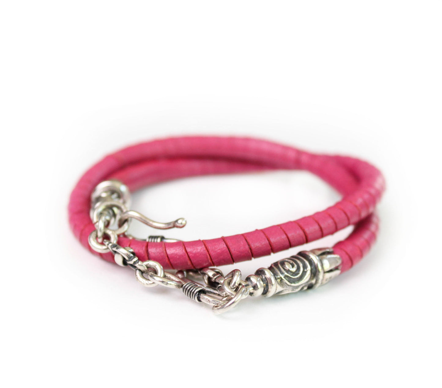 2 Spiral Terminals, 2 Links, 2 S-clasps, and 6 Jump Rings, all made of solid 925 Sterling Silver & Hand-braided Genuine Leather Spiral Strap/Choker/Bracelet.- PP01