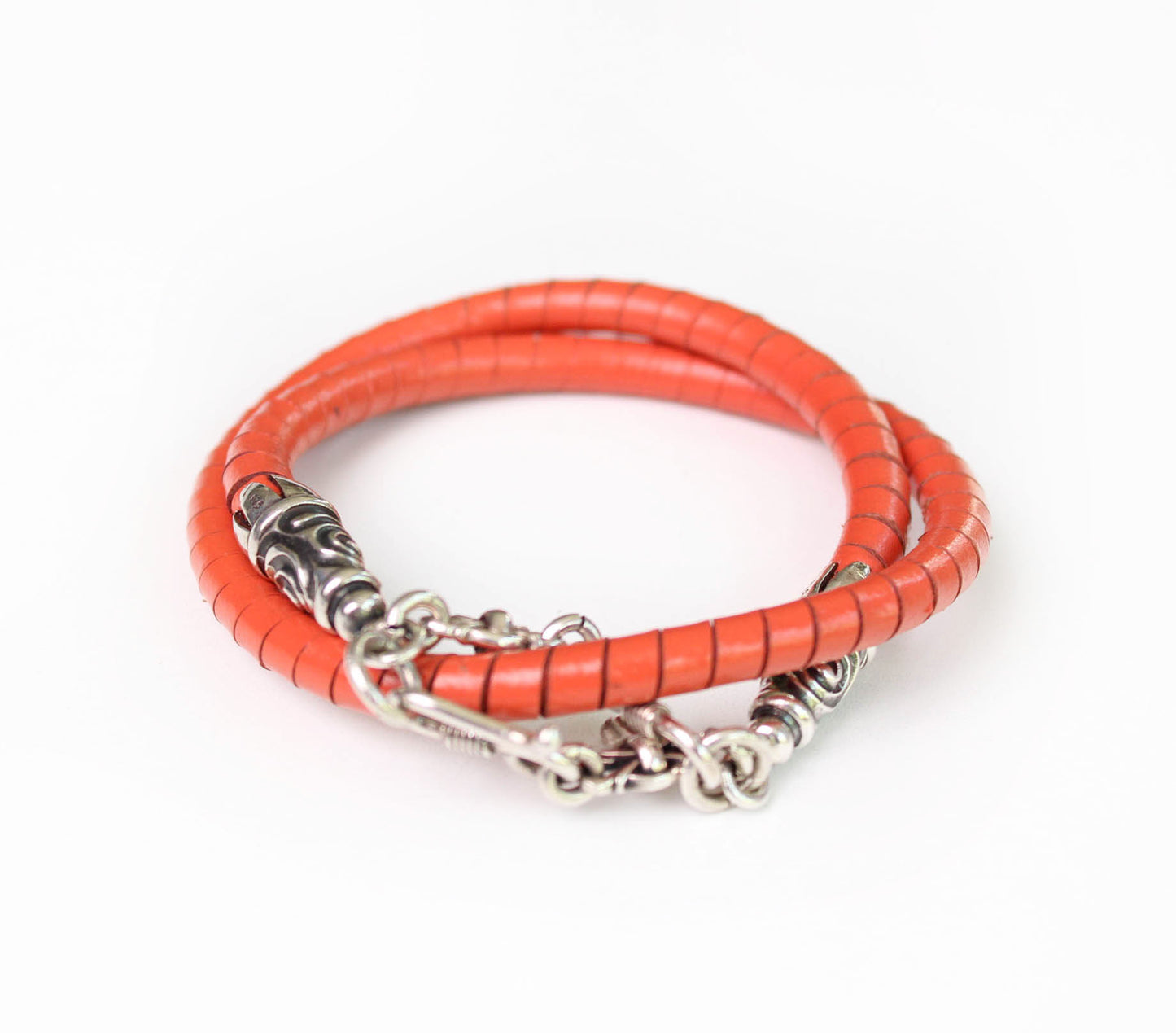 2 Spiral Terminals, 2 Links, 2 S-clasps, and 6 Jump Rings, all made of solid 925 Sterling Silver & Hand-braided Genuine Leather Spiral Strap/Choker/Bracelet.- PP01