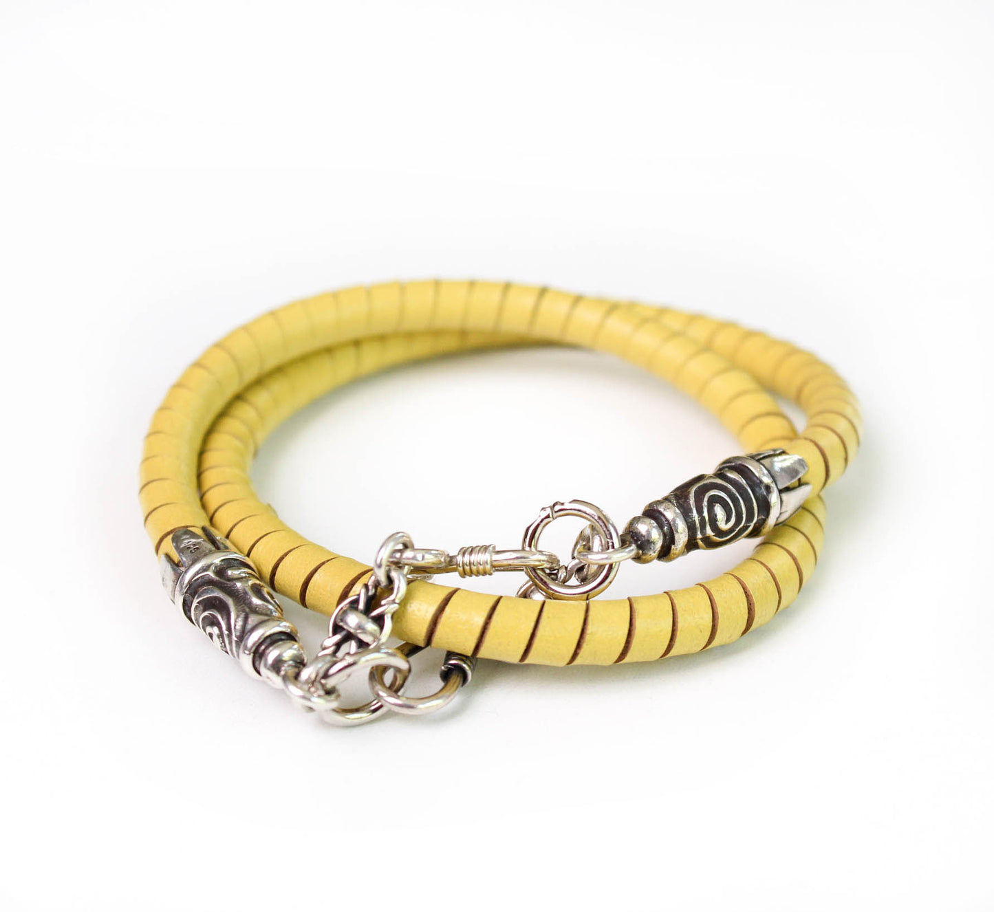 2 Spiral Terminals, 2 Links, 2 S-clasps, and 6 Jump Rings, all made of solid 925 Sterling Silver & Hand-braided Genuine Leather Spiral Strap/Choker/Bracelet.- PP01