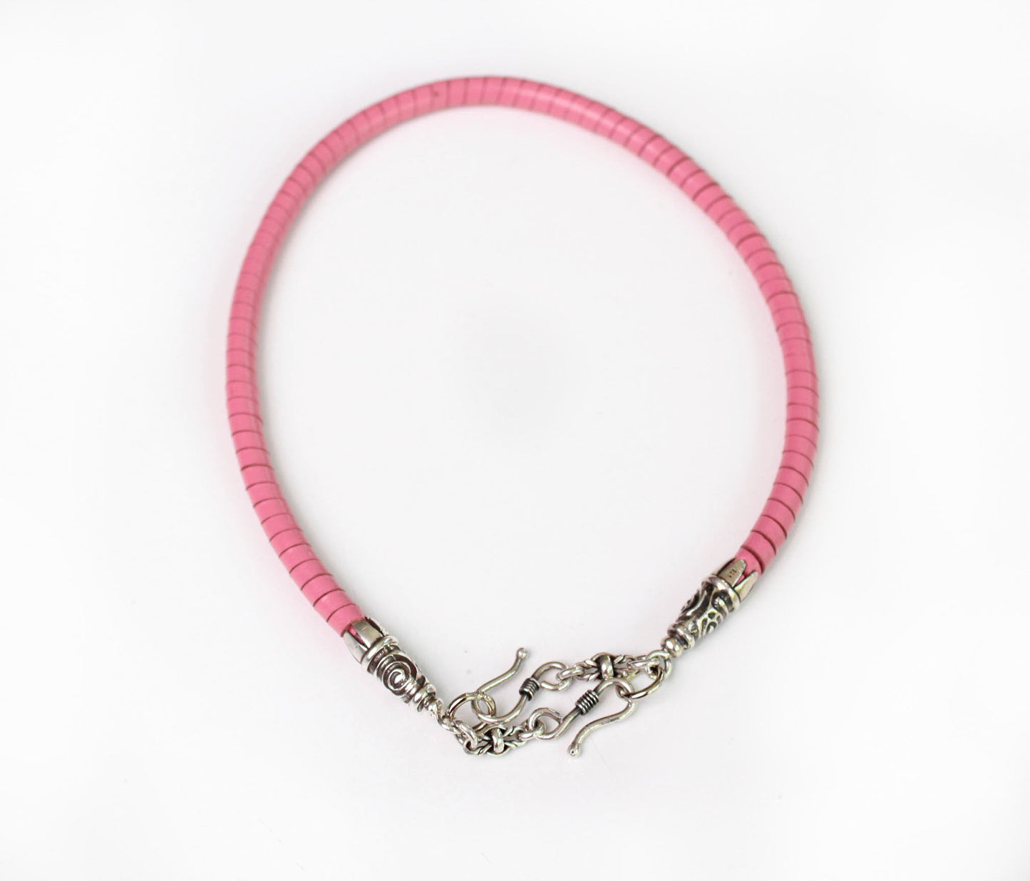 2 Spiral Terminals, 2 Links, 2 S-clasps, and 6 Jump Rings, all made of solid 925 Sterling Silver & Hand-braided Genuine Leather Spiral Strap/Choker/Bracelet.- PP01