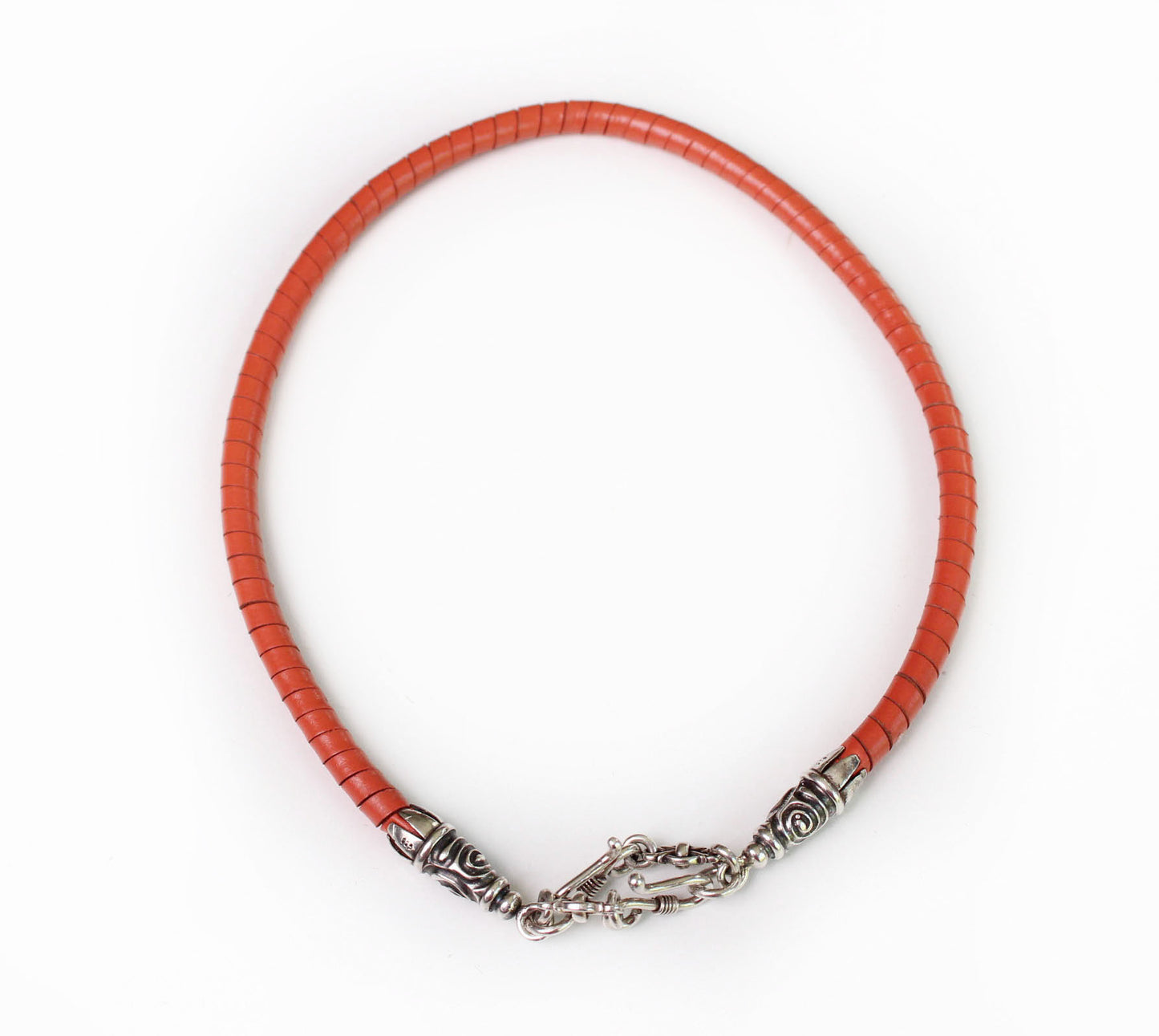 2 Spiral Terminals, 2 Links, 2 S-clasps, and 6 Jump Rings, all made of solid 925 Sterling Silver & Hand-braided Genuine Leather Spiral Strap/Choker/Bracelet.- PP01