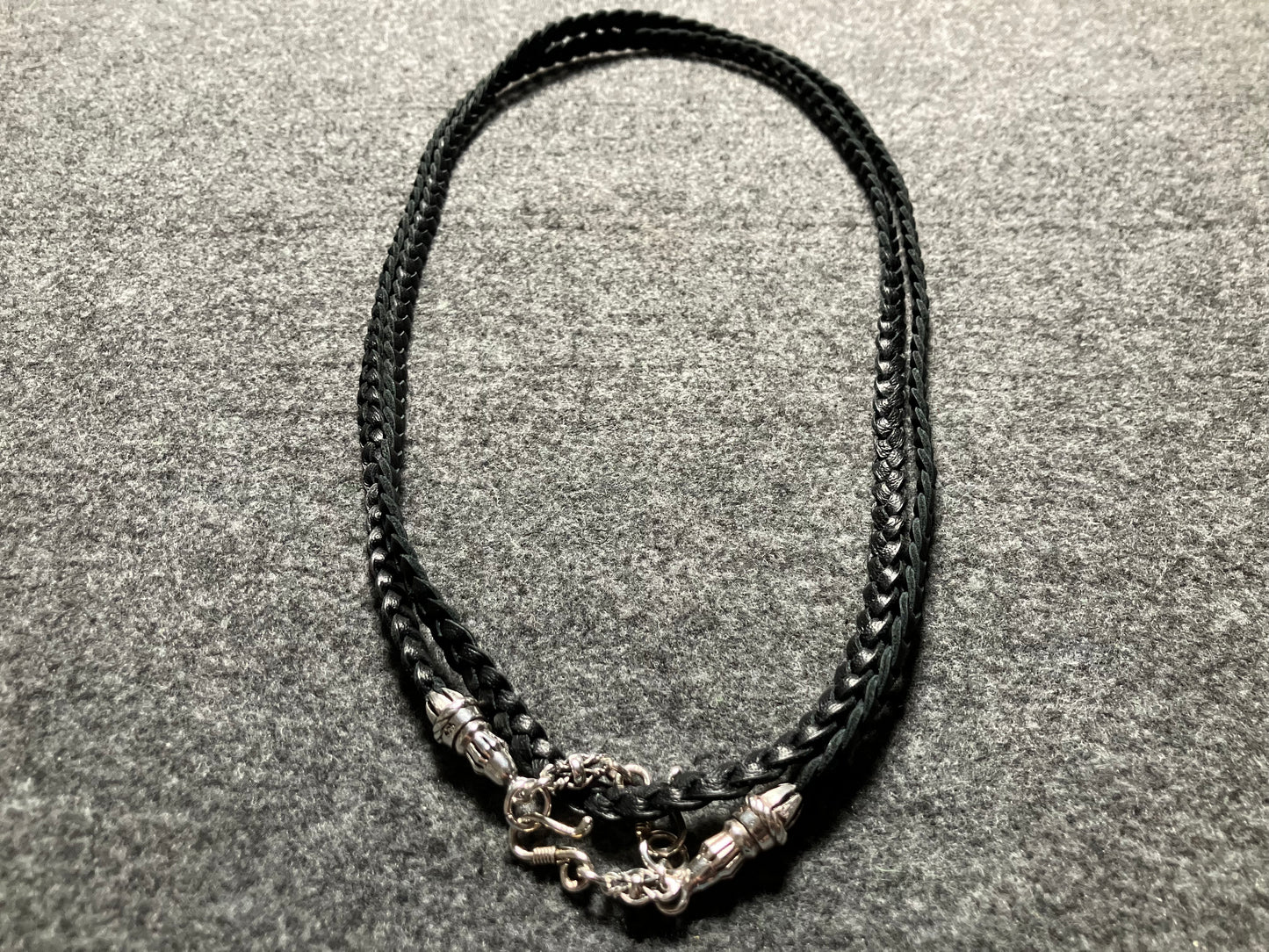 Full-Grain vegetable-tanned Genuine Leather Samsung Case/Holder/Microfiber. 2 Rope Terminals, 2 Links, and 6 Rings, all made of 925 Sterling Silver & Leather Crossbody/Necklace/Choker/Bracelet with 3 Hand-Braided Strands, Brown or Black.- KC14S