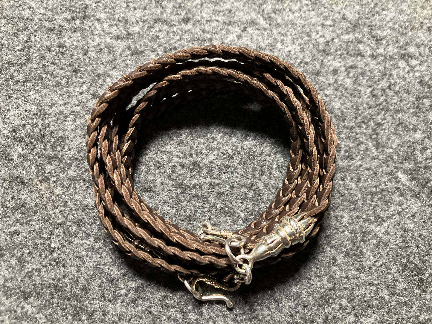 Full-Grain vegetable-tanned Genuine Leather Samsung Case/Holder/Microfiber. 2 Rope Terminals, 2 Links, and 6 Rings, all made of 925 Sterling Silver & Leather Crossbody/Necklace/Choker/Bracelet with 3 Hand-Braided Strands, Brown or Black.- KC14S