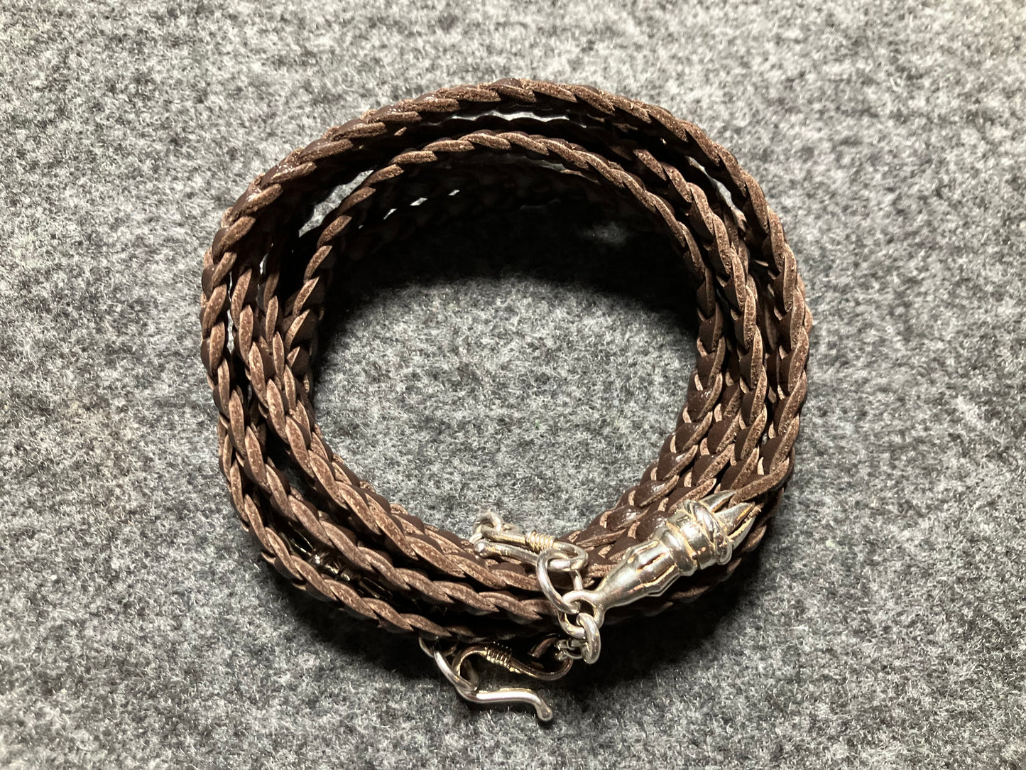 2 Rope Terminals, 2 Links, and 6 Rings, all made of Solid 925 Sterling Silver & Genuine Leather Crossbody/Necklace/Choker/Bracelet, with three hand-braided double strands, Brown or Black.- CP14