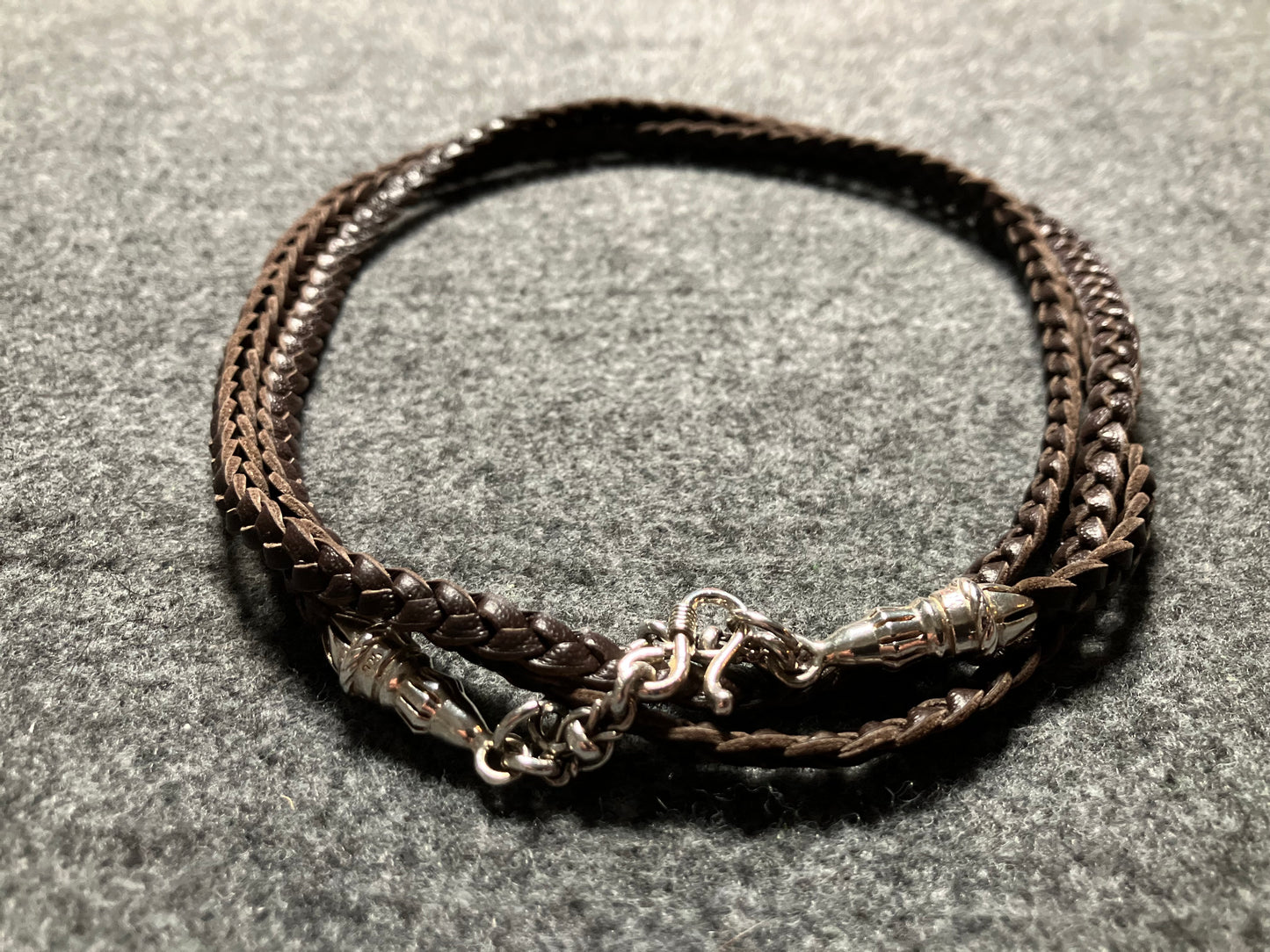 Full-Grain vegetable-tanned Genuine Leather Samsung Case/Holder/Microfiber. 2 Rope Terminals, 2 Links, and 6 Rings, all made of 925 Sterling Silver & Leather Crossbody/Necklace/Choker/Bracelet with 3 Hand-Braided Strands, Brown or Black.- KC14S