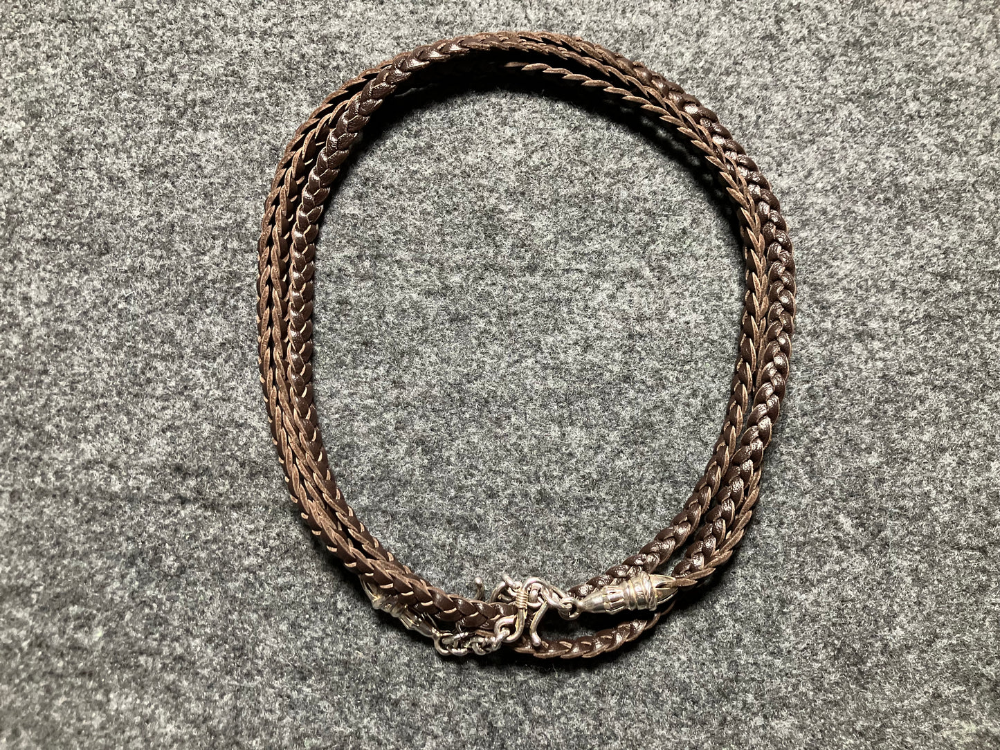 Full-Grain vegetable-tanned Genuine Leather Samsung Case/Holder/Microfiber. 2 Rope Terminals, 2 Links, and 6 Rings, all made of 925 Sterling Silver & Leather Crossbody/Necklace/Choker/Bracelet with 3 Hand-Braided Strands, Brown or Black.- KC14S