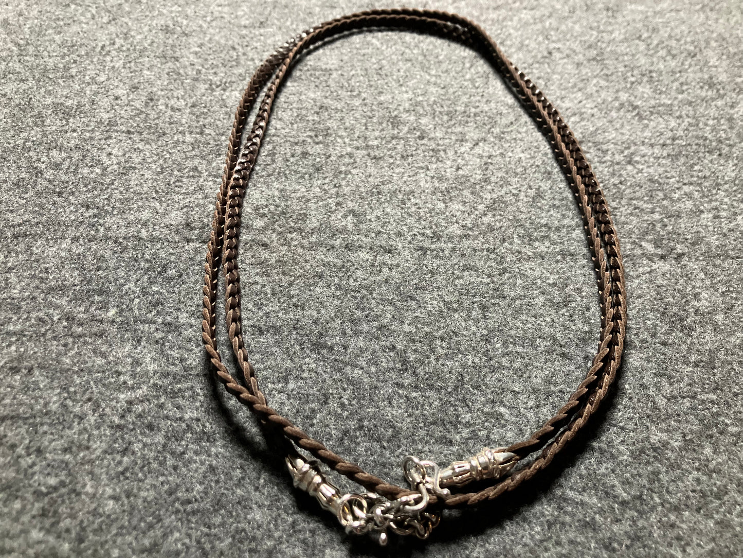 Full-Grain vegetable-tanned Genuine Leather Samsung Case/Holder/Microfiber. 2 Rope Terminals, 2 Links, and 6 Rings, all made of 925 Sterling Silver & Leather Crossbody/Necklace/Choker/Bracelet with 3 Hand-Braided Strands, Brown or Black.- KC14S