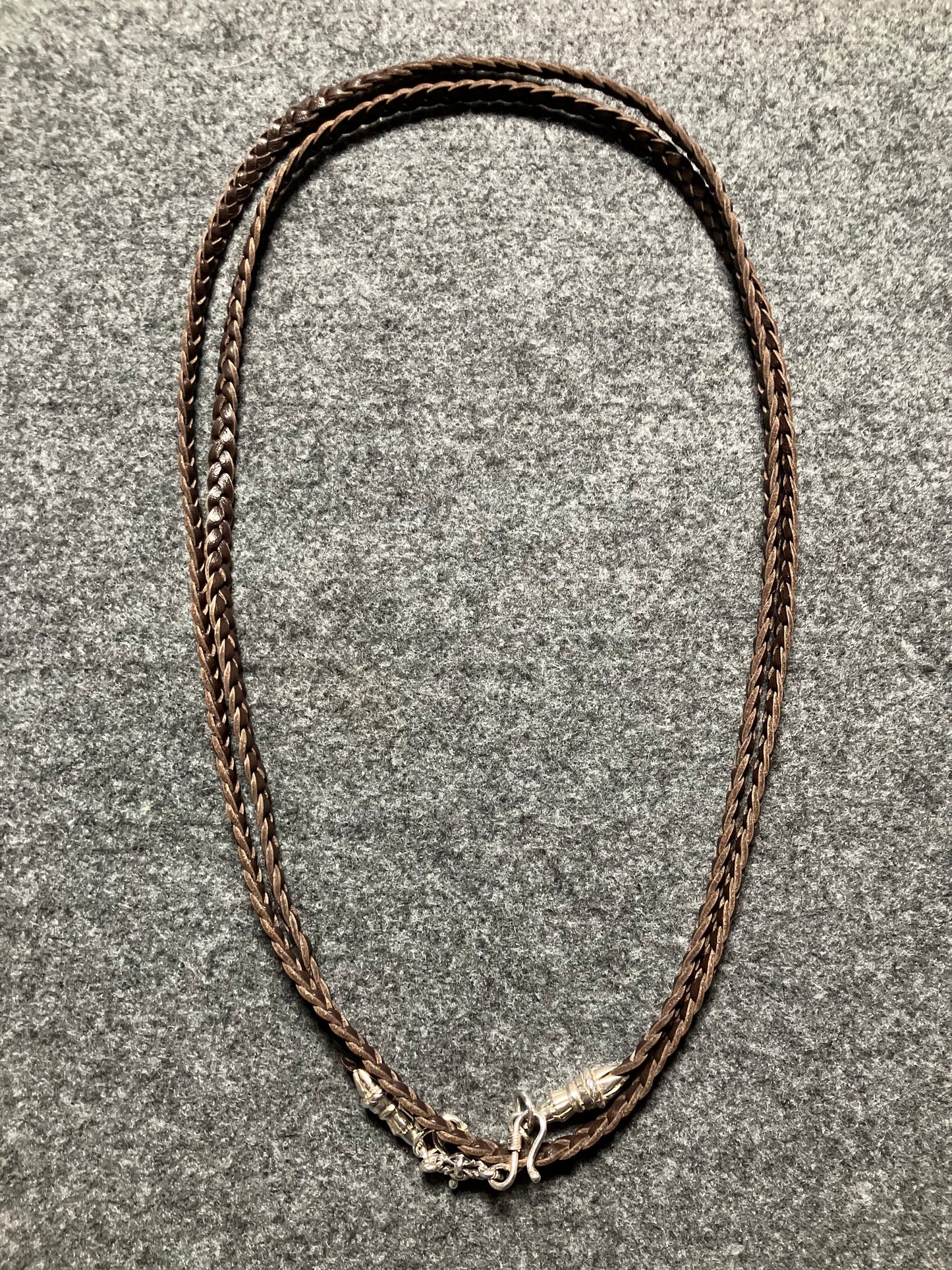 Full-Grain vegetable-tanned Genuine Leather Samsung Case/Holder/Microfiber. 2 Rope Terminals, 2 Links, and 6 Rings, all made of 925 Sterling Silver & Leather Crossbody/Necklace/Choker/Bracelet with 3 Hand-Braided Strands, Brown or Black.- KC14S