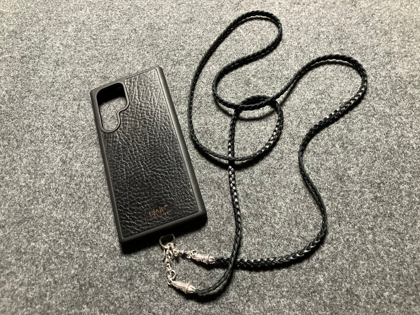 Full-Grain vegetable-tanned Genuine Leather Samsung Case/Holder/Microfiber. 2 Rope Terminals, 2 Links, and 6 Rings, all made of 925 Sterling Silver & Leather Crossbody/Necklace/Choker/Bracelet with 3 Hand-Braided Strands, Brown or Black.- KC14S