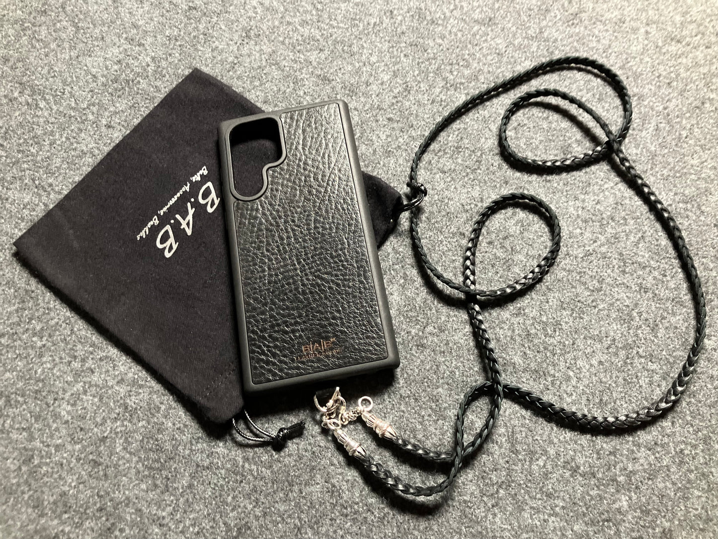Full-Grain vegetable-tanned Genuine Leather Samsung Case/Holder/Microfiber. 2 Rope Terminals, 2 Links, and 6 Rings, all made of 925 Sterling Silver & Leather Crossbody/Necklace/Choker/Bracelet with 3 Hand-Braided Strands, Brown or Black.- KC14S