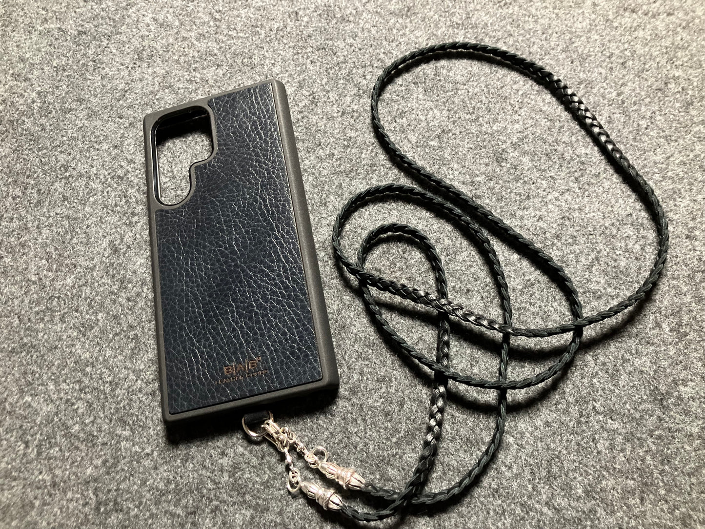 Full-Grain vegetable-tanned Genuine Leather Samsung Case/Holder/Microfiber. 2 Rope Terminals, 2 Links, and 6 Rings, all made of 925 Sterling Silver & Leather Crossbody/Necklace/Choker/Bracelet with 3 Hand-Braided Strands, Brown or Black.- KC14S