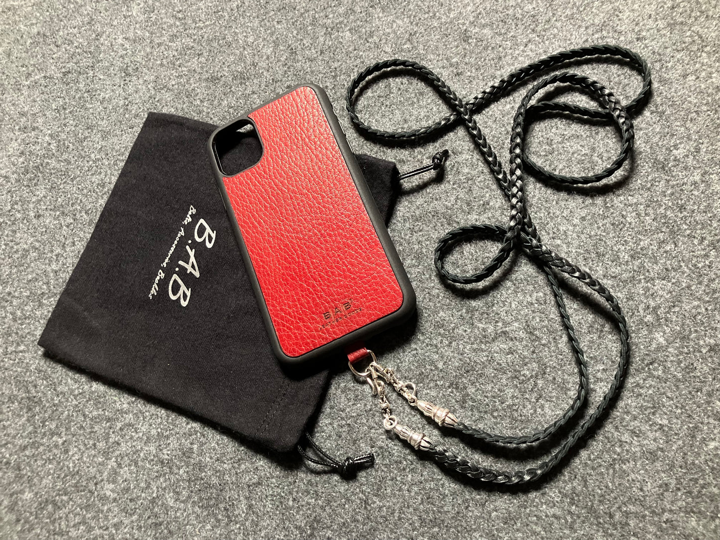 Full-Grain vegetable-tanned Genuine Leather iPhone Case/Holder/Microfiber. 2 Rope Terminals, 2 Links, 2-S clasps, and 6 Rings, all made of 925 Sterling Silver & Leather Crossbody/Necklace/Choker/Bracelet with 3 Hand-braided strands, Brown or Black.- KC14i