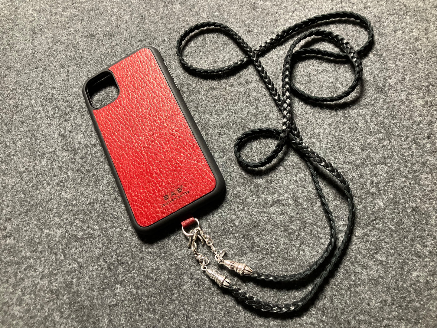 Full-Grain vegetable-tanned Genuine Leather iPhone Case/Holder/Microfiber. 2 Rope Terminals, 2 Links, 2-S clasps, and 6 Rings, all made of 925 Sterling Silver & Leather Crossbody/Necklace/Choker/Bracelet with 3 Hand-braided strands, Brown or Black.- KC14i