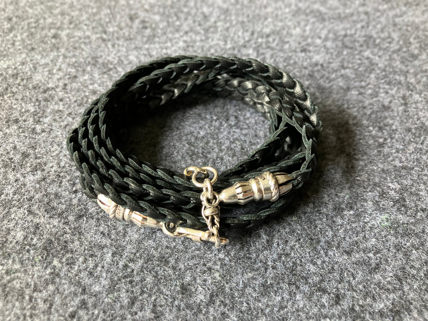 Full-Grain vegetable-tanned Genuine Leather Samsung Case/Holder/Microfiber. 2 Rope Terminals, 2 Links, and 6 Rings, all made of 925 Sterling Silver & Leather Crossbody/Necklace/Choker/Bracelet with 3 Hand-Braided Strands, Brown or Black.- KC14S