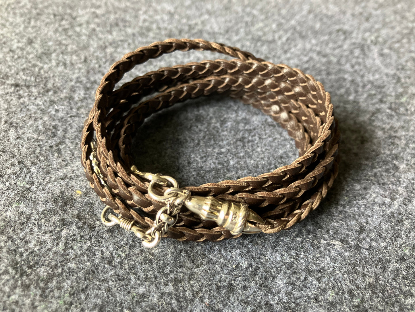 Full-Grain vegetable-tanned Genuine Leather Samsung Case/Holder/Microfiber. 2 Rope Terminals, 2 Links, and 6 Rings, all made of 925 Sterling Silver & Leather Crossbody/Necklace/Choker/Bracelet with 3 Hand-Braided Strands, Brown or Black.- KC14S