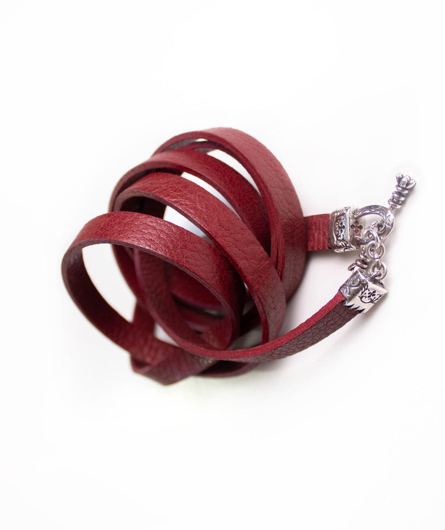 2 Cape Terminals, 1 Cane, 1 S Clasp, and 5 Rings, all made of solid 925 Sterling Silver & Crossbody/Necklace/Bracelet, all made of double Full-Grain vegetable-tanned Genuine Leather, Blue, Red or Black.- CP05