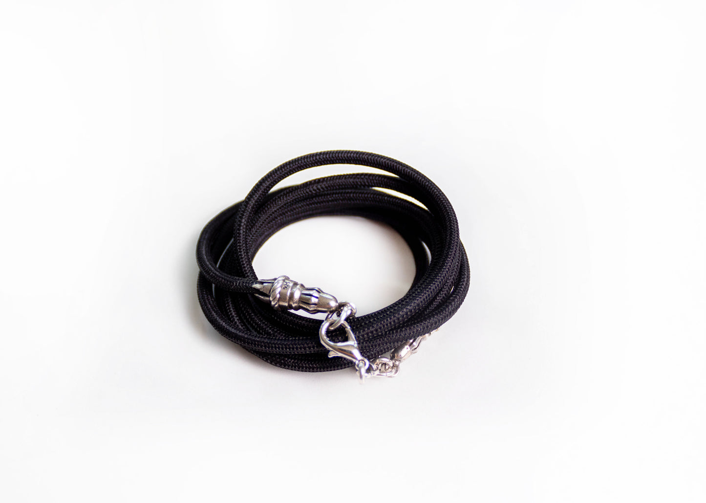 2 Rope Ends, 2 Links, and 6 Rings, all made of solid 925 Sterling Silver & Black Elastic Rope Crossbody/Necklace/Choker/Bracelet.- CP29