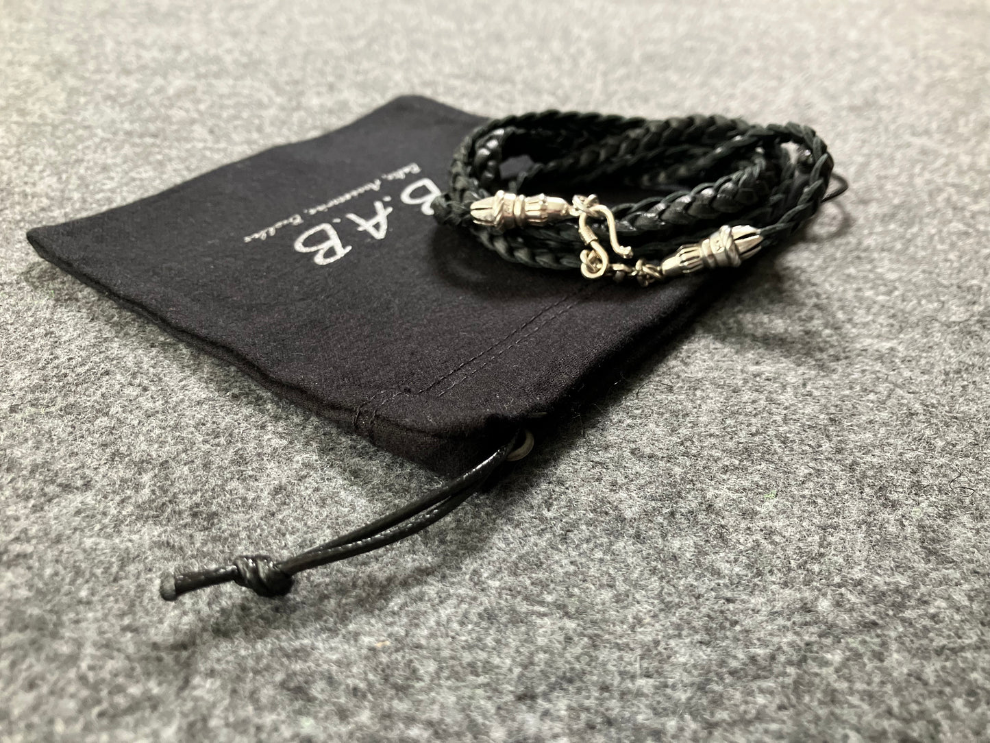 Full-Grain vegetable-tanned Genuine Leather Samsung Case/Holder/Microfiber. 2 Rope Terminals, 2 Links, and 6 Rings, all made of 925 Sterling Silver & Leather Crossbody/Necklace/Choker/Bracelet with 3 Hand-Braided Strands, Brown or Black.- KC14S