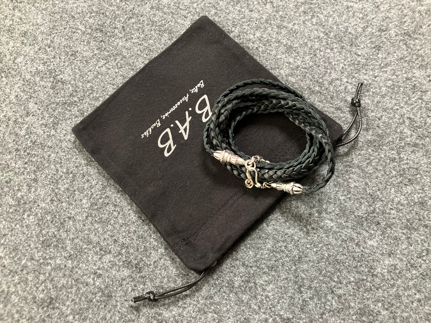 Full-Grain vegetable-tanned Genuine Leather Samsung Case/Holder/Microfiber. 2 Rope Terminals, 2 Links, and 6 Rings, all made of 925 Sterling Silver & Leather Crossbody/Necklace/Choker/Bracelet with 3 Hand-Braided Strands, Brown or Black.- KC14S