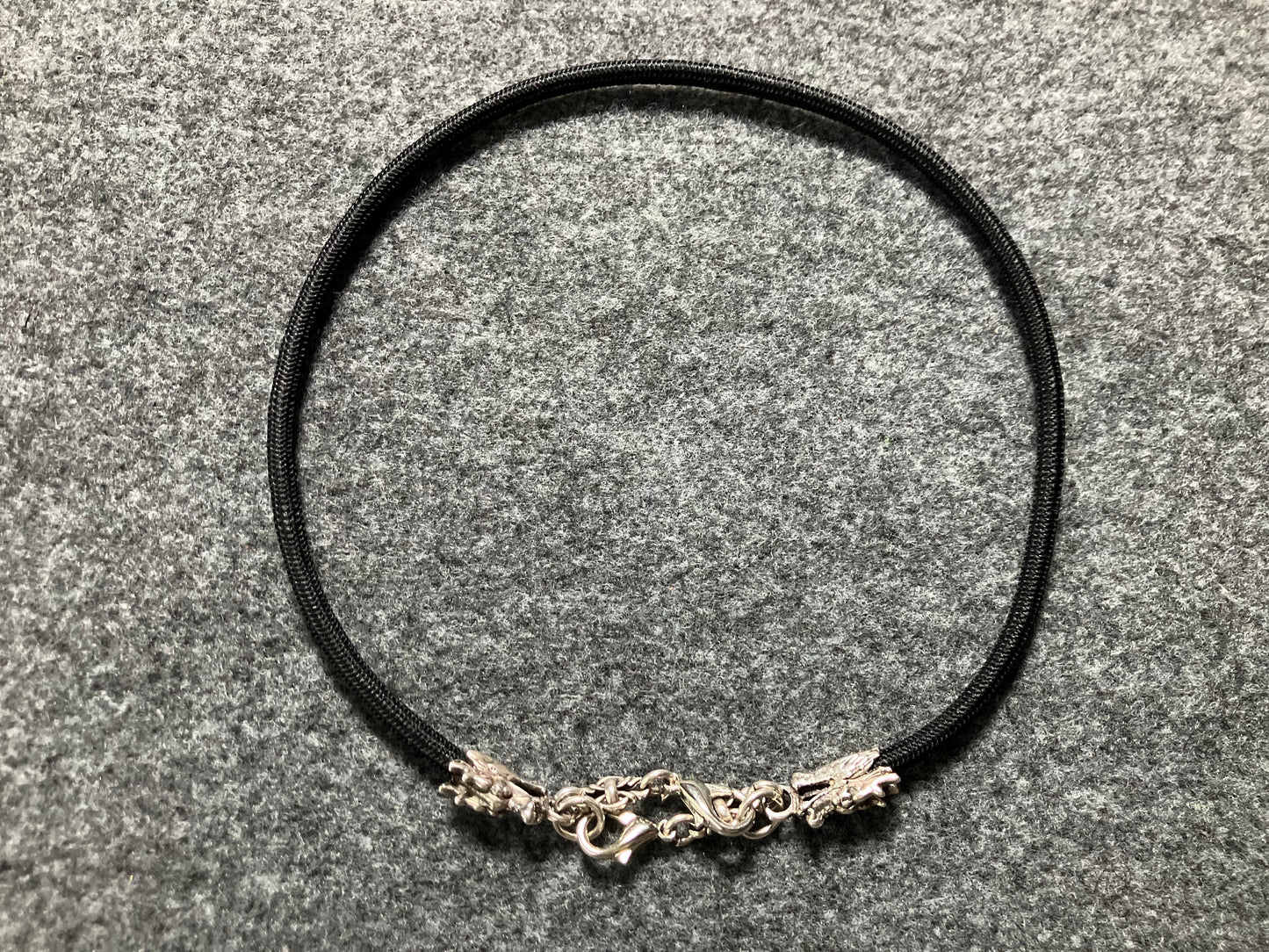 2 Dragon Terminals, 2 Links, and 6 Rings, all made of solid 925 Sterling Silver & Black Elastic Rope Strap/Choker/Bracelet.- PP08