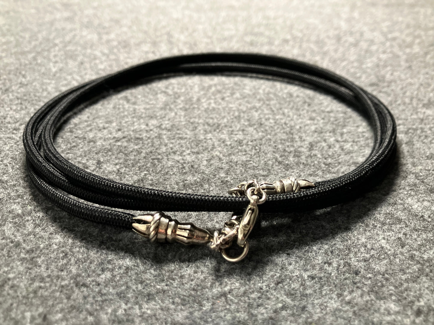 2 Rope Ends, 2 Links, and 6 Rings, all made of solid 925 Sterling Silver & Black Elastic Rope Crossbody/Necklace/Choker/Bracelet.- CP29