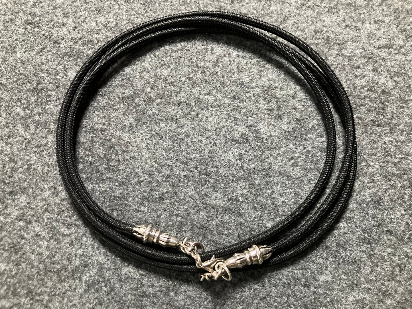 2 Rope Ends, 2 Links, and 6 Rings, all made of solid 925 Sterling Silver & Black Elastic Rope Crossbody/Necklace/Choker/Bracelet.- CP29